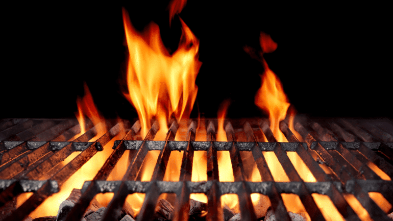 charcoal grill with fire